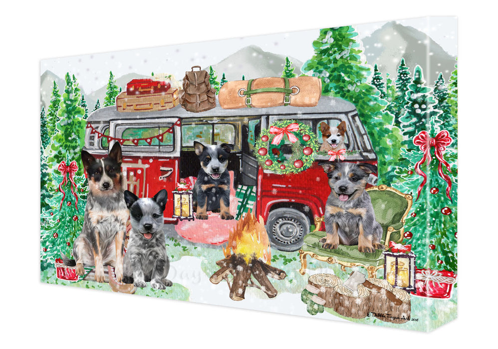 Christmas Time Camping with Australian Cattle Dog Canvas Wall Art - Premium Quality Ready to Hang Room Decor Wall Art Canvas - Unique Animal Printed Digital Painting for Decoration