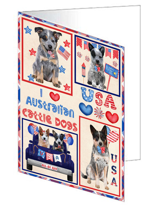 4th of July Independence Day I Love USA Australian Cattle Dogs Handmade Artwork Assorted Pets Greeting Cards and Note Cards with Envelopes for All Occasions and Holiday Seasons