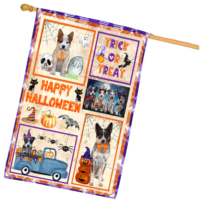Happy Halloween Trick or Treat Australian Cattle Dog House Flag Outdoor Decorative Double Sided Pet Portrait Weather Resistant Premium Quality Animal Printed Home Decorative Flags 100% Polyester