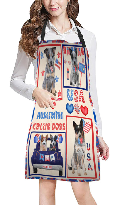 4th of July Independence Day I Love USA Australian Cattle Dogs Apron - Adjustable Long Neck Bib for Adults - Waterproof Polyester Fabric With 2 Pockets - Chef Apron for Cooking, Dish Washing, Gardening, and Pet Grooming