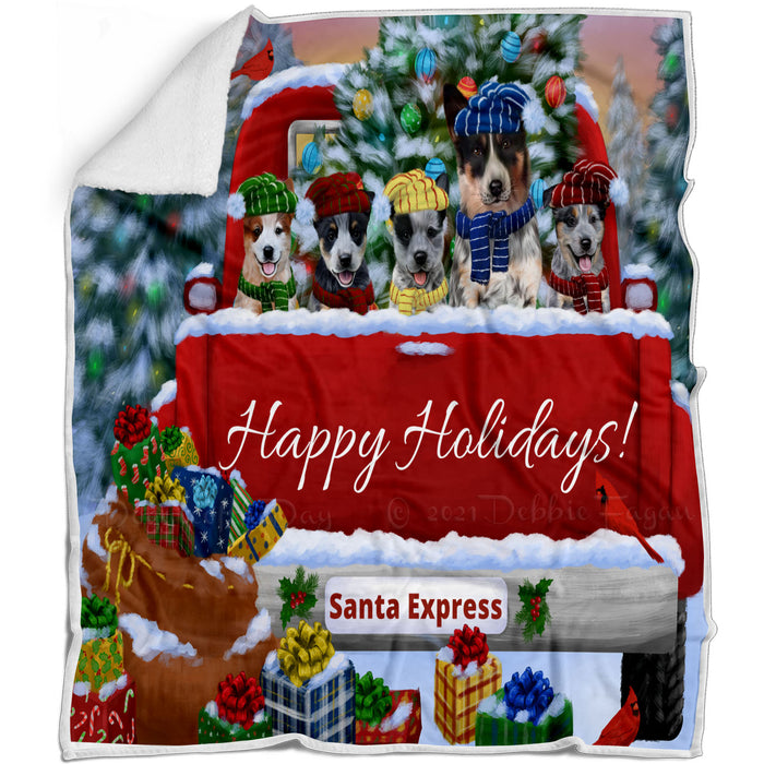 Christmas Red Truck Travlin Home for the Holidays Australian Cattle Dog Blanket - Lightweight Soft Cozy and Durable Bed Blanket - Animal Theme Fuzzy Blanket for Sofa Couch
