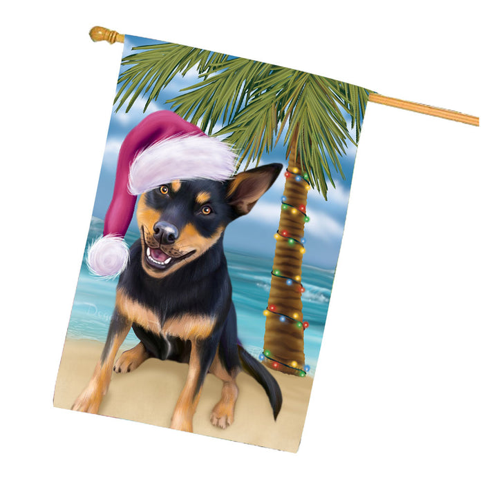 Christmas Summertime Beach Australian Kelpie Dog House Flag Outdoor Decorative Double Sided Pet Portrait Weather Resistant Premium Quality Animal Printed Home Decorative Flags 100% Polyester FLG68663