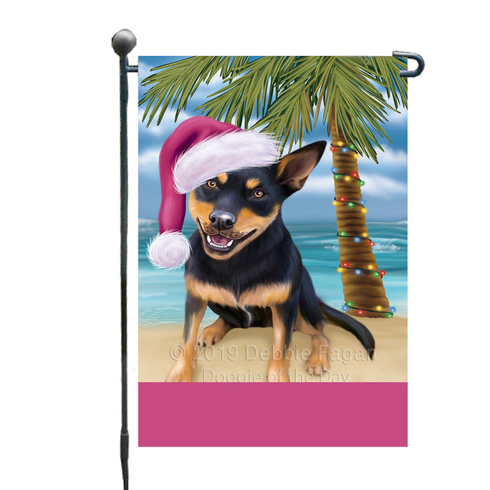 Personalized Summertime Happy Holidays Christmas Australian Kelpie Dog on Tropical Island Beach  Custom Garden Flags GFLG-DOTD-A60384