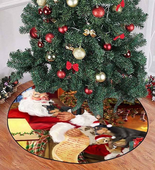 Santa Sleeping with Australian Kelpie Dogs Christmas Tree Skirt