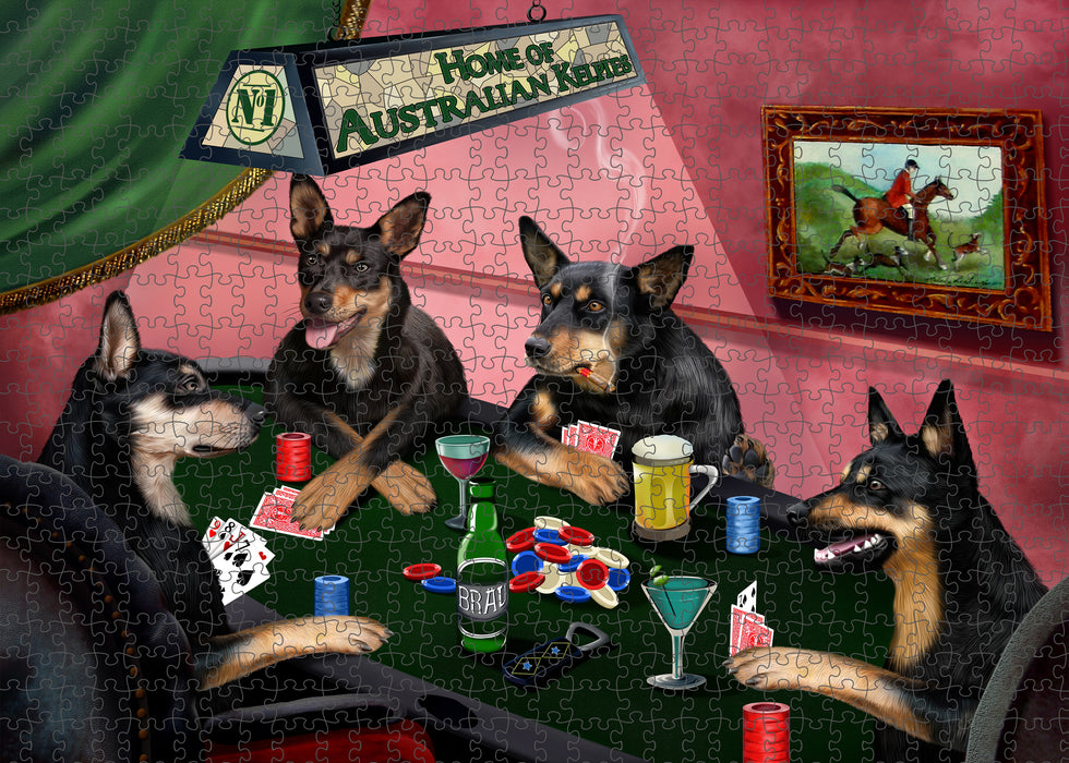 Home of Poker Playing Australian Kelpie Dogs Portrait Jigsaw Puzzle for Adults Animal Interlocking Puzzle Game Unique Gift for Dog Lover's with Metal Tin Box
