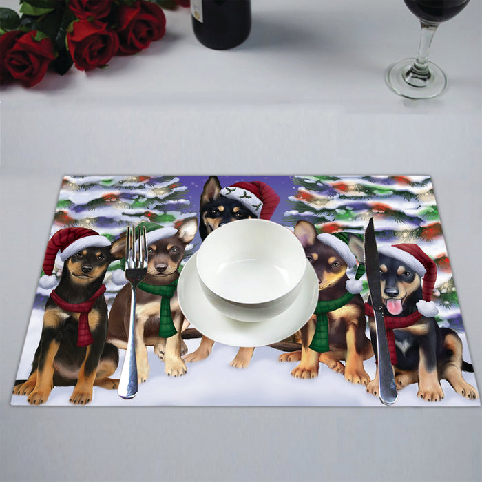Australian Kelpies Dogs Christmas Family Portrait in Holiday Scenic Background Placemat
