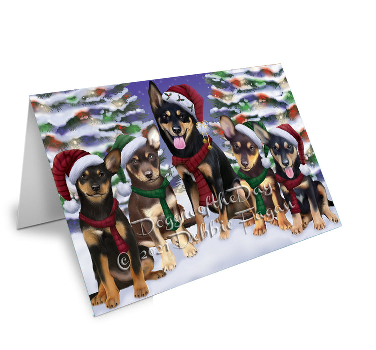 Christmas Family Portrait Australian Kelpie Dog Handmade Artwork Assorted Pets Greeting Cards and Note Cards with Envelopes for All Occasions and Holiday Seasons