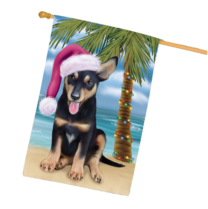 Christmas Summertime Beach Australian Kelpie Dog House Flag Outdoor Decorative Double Sided Pet Portrait Weather Resistant Premium Quality Animal Printed Home Decorative Flags 100% Polyester FLG68665