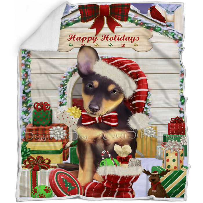 Happy Holidays Christmas Australian Kelpie Dog House with Presents Blanket BLNKT77952