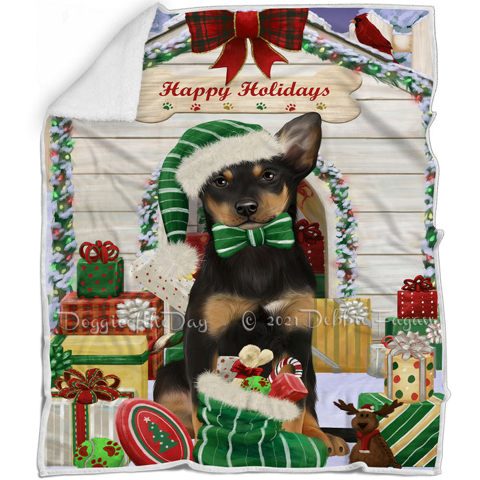Happy Holidays Christmas Australian Kelpie Dog House with Presents Blanket BLNKT77934