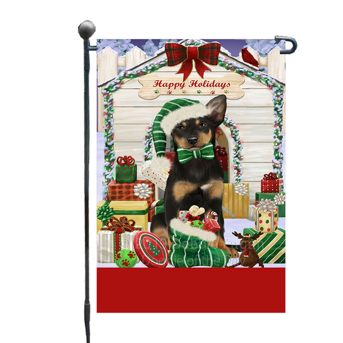 Personalized Happy Holidays Christmas Australian Kelpie Dog House with Presents Custom Garden Flags GFLG-DOTD-A59265
