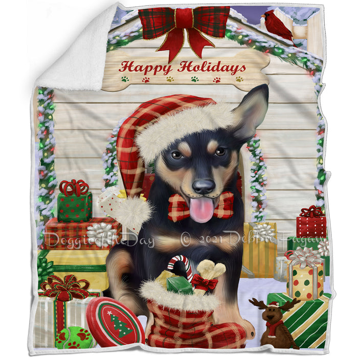 Happy Holidays Christmas Australian Kelpie Dog House with Presents Blanket BLNKT77943
