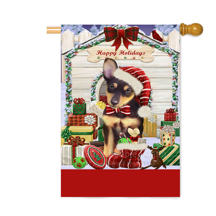 Personalized Happy Holidays Christmas Australian Kelpie Dog House with Presents Custom House Flag FLG-DOTD-A59322