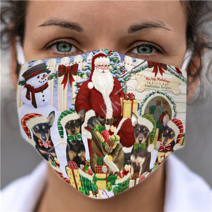 Happy Holidays Christmas Australian Kelpie Dogs House Gathering Face Mask FM48213