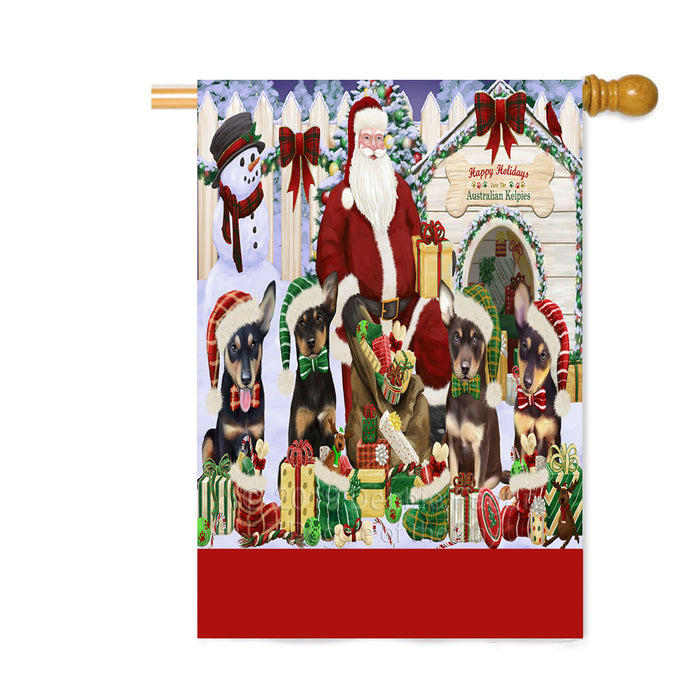 Personalized Happy Holidays Christmas Australian Kelpie Dogs House Gathering Custom House Flag FLG-DOTD-A58548