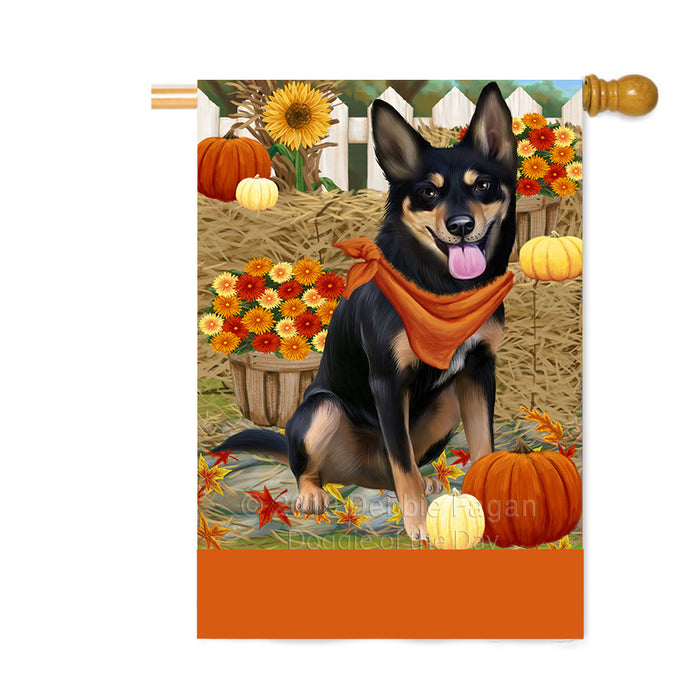 Personalized Fall Autumn Greeting Australian Kelpie Dog with Pumpkins Custom House Flag FLG-DOTD-A61831