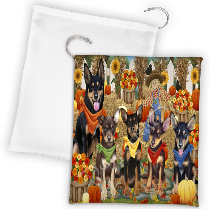 Fall Festive Harvest Time Gathering Australian Kelpies Dogs Drawstring Laundry or Gift Bag LGB48369