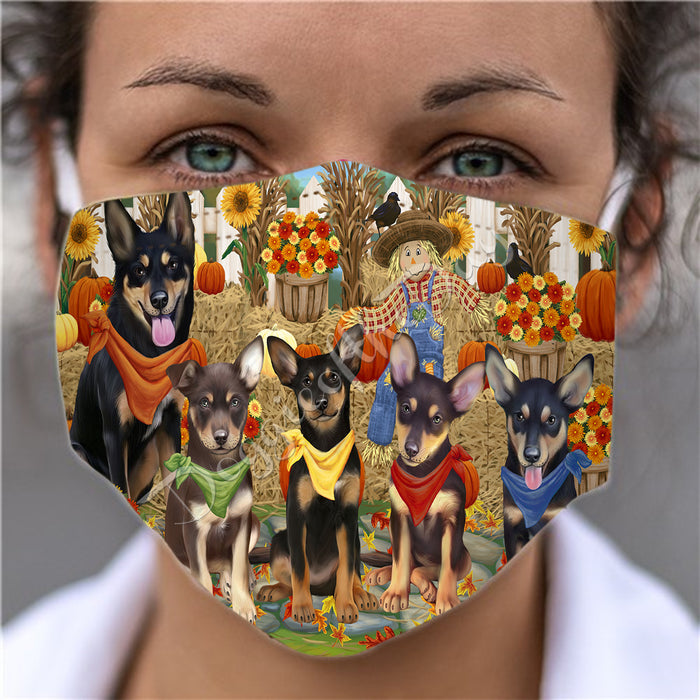 Fall Festive Harvest Time Gathering  Australian Kelpies Dogs Face Mask FM48502
