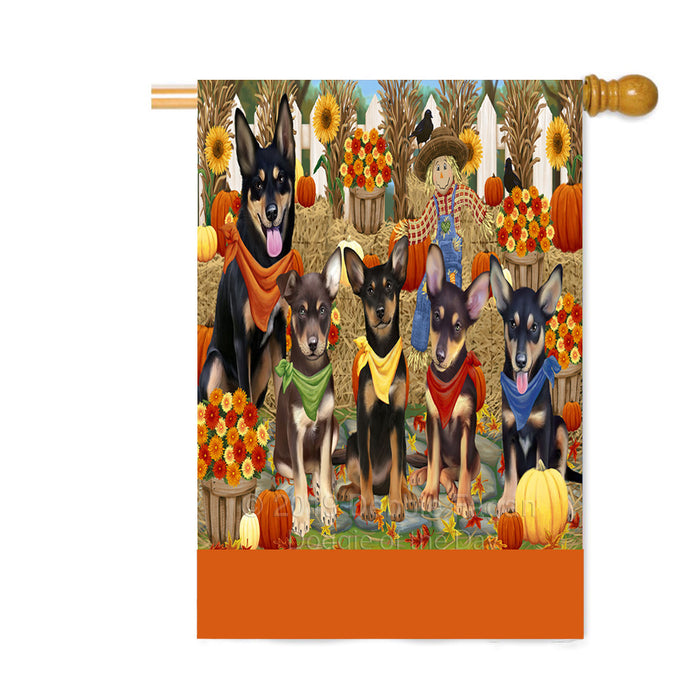 Personalized Fall Festive Gathering Australian Kelpie Dogs with Pumpkins Custom House Flag FLG-DOTD-A61832
