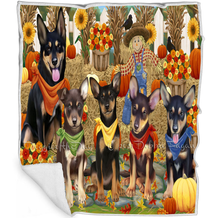 Fall Festive Gathering Australian Kelpies Dog with Pumpkins Blanket BLNKT71652