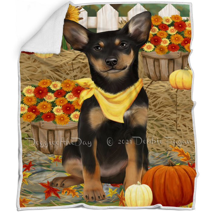 Fall Autumn Greeting Australian Kelpie Dog with Pumpkins Blanket BLNKT72120