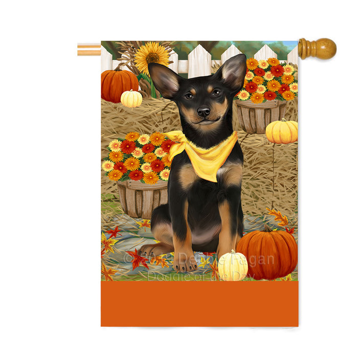 Personalized Fall Autumn Greeting Australian Kelpie Dog with Pumpkins Custom House Flag FLG-DOTD-A61833