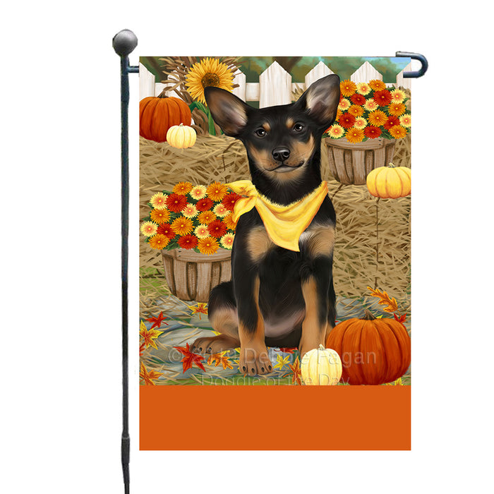 Personalized Fall Autumn Greeting Australian Kelpie Dog with Pumpkins Custom Garden Flags GFLG-DOTD-A61777
