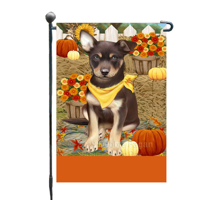 Personalized Fall Autumn Greeting Australian Kelpie Dog with Pumpkins Custom Garden Flags GFLG-DOTD-A61778