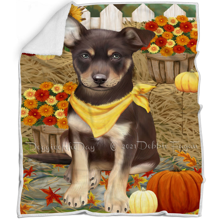Fall Autumn Greeting Australian Kelpie Dog with Pumpkins Blanket BLNKT72129