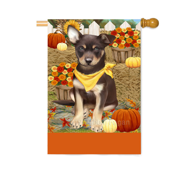 Personalized Fall Autumn Greeting Australian Kelpie Dog with Pumpkins Custom House Flag FLG-DOTD-A61834