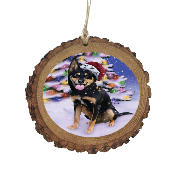 Winterland Wonderland Australian Kelpie Dog In Christmas Holiday Scenic Background Wooden Christmas Ornament WOR49498