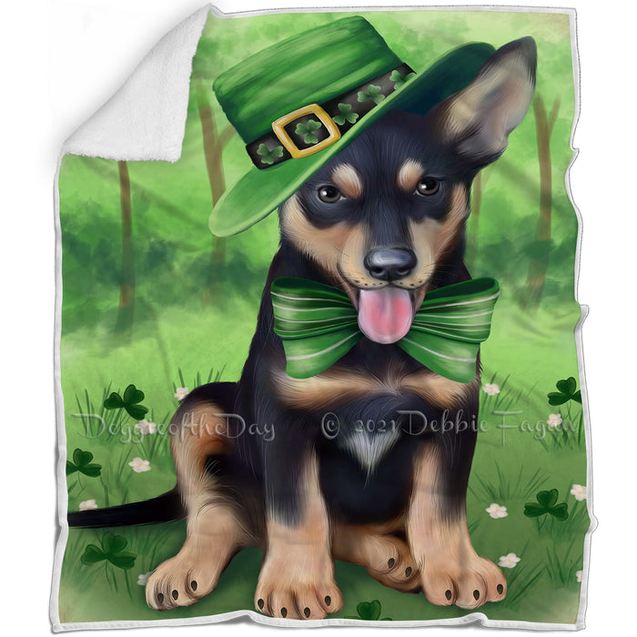 St. Patricks Day Irish Portrait Australian Kelpie Dog Blanket BLNKT142315