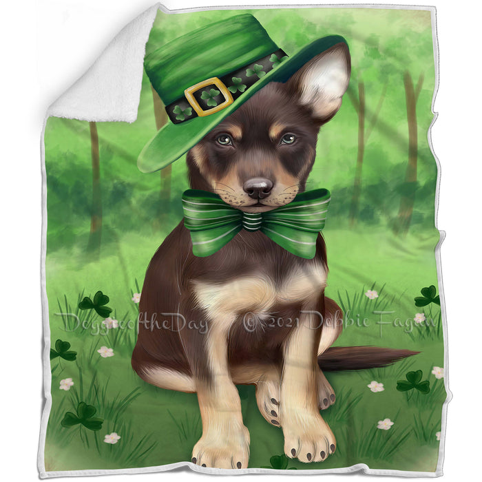 St. Patricks Day Irish Portrait Australian Kelpie Dog Blanket BLNKT142316