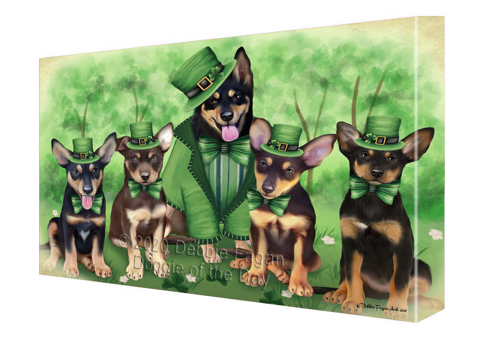 St. Patrick's Day Family Australian Kelpie Dogs Canvas Wall Art - Premium Quality Ready to Hang Room Decor Wall Art Canvas - Unique Animal Printed Digital Painting for Decoration