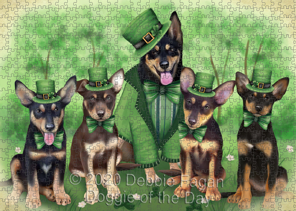 St. Patrick's Day Family Australian Kelpie Dogs Portrait Jigsaw Puzzle for Adults Animal Interlocking Puzzle Game Unique Gift for Dog Lover's with Metal Tin Box