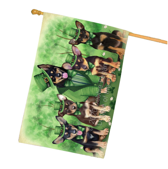 St. Patrick's Day Family Australian Kelpie Dogs House Flag Outdoor Decorative Double Sided Pet Portrait Weather Resistant Premium Quality Animal Printed Home Decorative Flags 100% Polyester