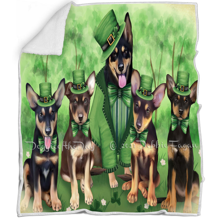 St. Patricks Day Irish Portrait Australian Kelpie Dogs Blanket BLNKT142314