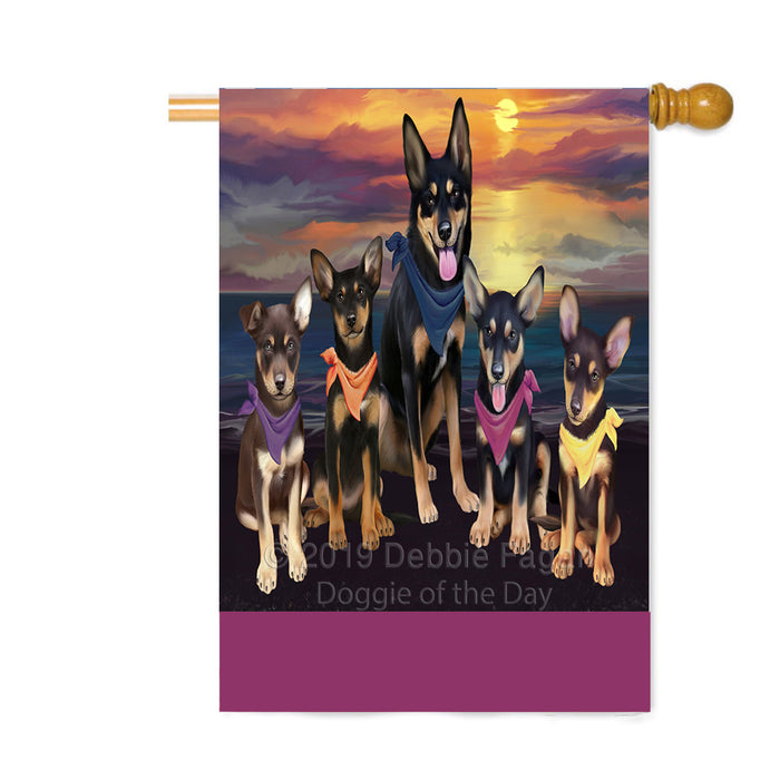 Personalized Family Sunset Portrait Australian Kelpie Dogs Custom House Flag FLG-DOTD-A60624