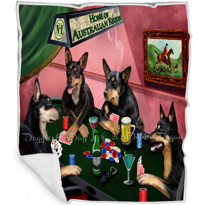 Home of Australian Kelpies 4 Dogs Playing Poker Blanket