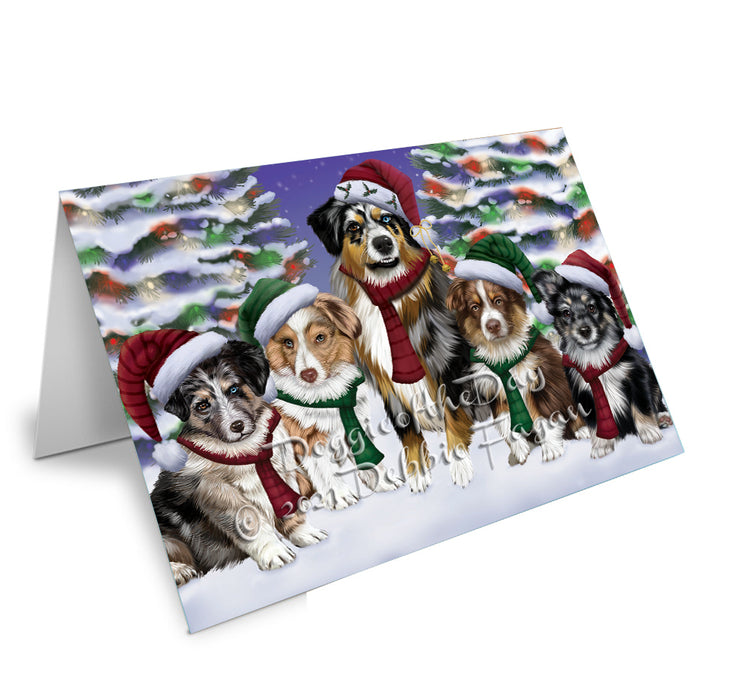 Christmas Family Portrait Australian Shepherd Dog Handmade Artwork Assorted Pets Greeting Cards and Note Cards with Envelopes for All Occasions and Holiday Seasons