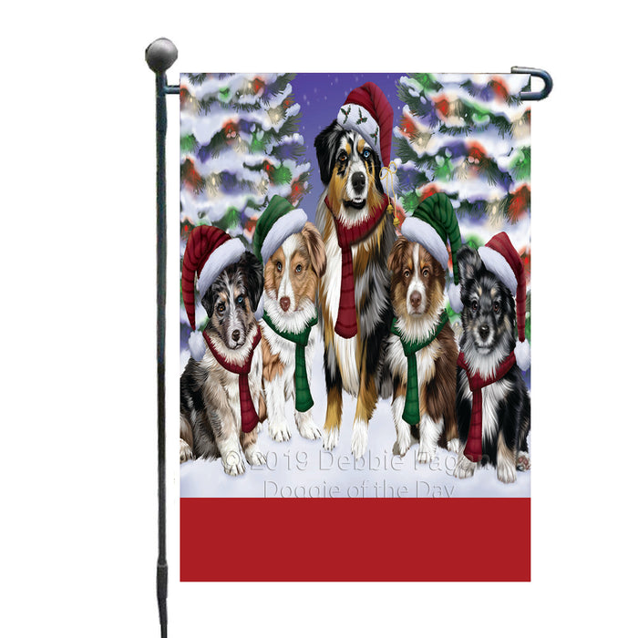 Personalized Christmas Happy Holidays Australian Shepherd Dogs Family Portraits Custom Garden Flags GFLG-DOTD-A59086