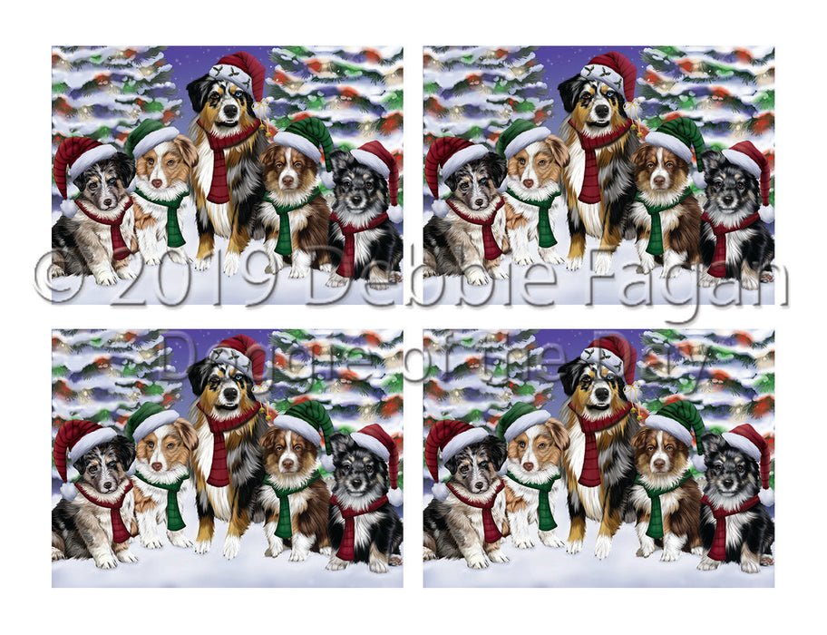 Australian Shepherd Dogs Christmas Family Portrait in Holiday Scenic Background Placemat