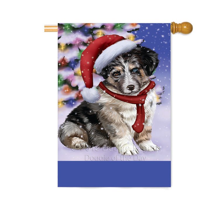 Personalized Winterland Wonderland Australian Shepherd Dog In Christmas Holiday Scenic Background Custom House Flag FLG-DOTD-A61270