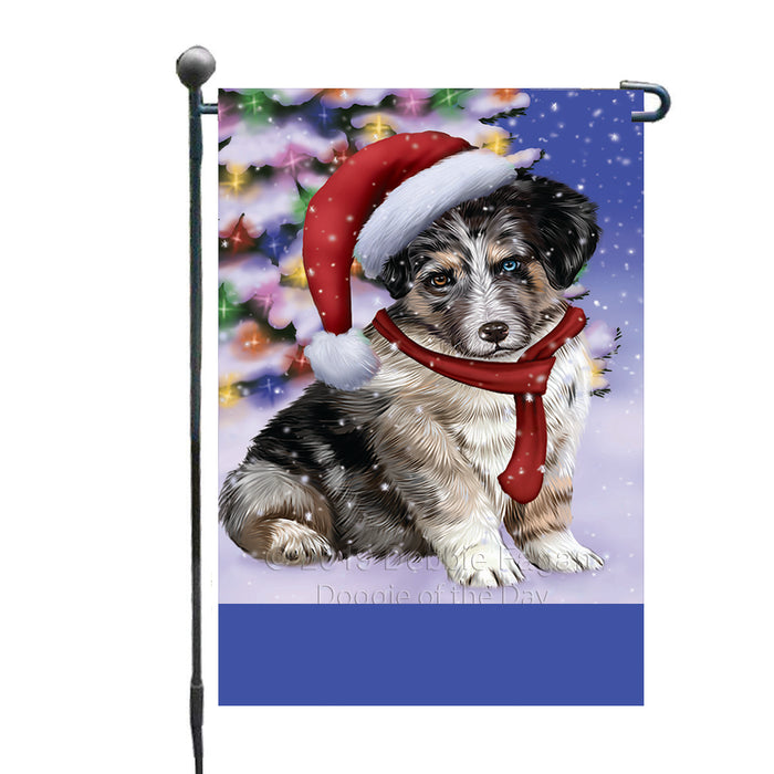 Personalized Winterland Wonderland Australian Shepherd Dog In Christmas Holiday Scenic Background Custom Garden Flags GFLG-DOTD-A61214