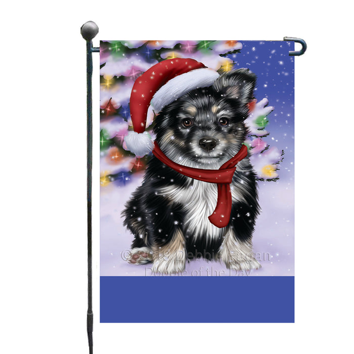 Personalized Winterland Wonderland Australian Shepherd Dog In Christmas Holiday Scenic Background Custom Garden Flags GFLG-DOTD-A61216