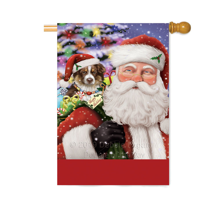 Personalized Santa Carrying Australian Shepherd Dog and Christmas Presents Custom House Flag FLG-DOTD-A63394
