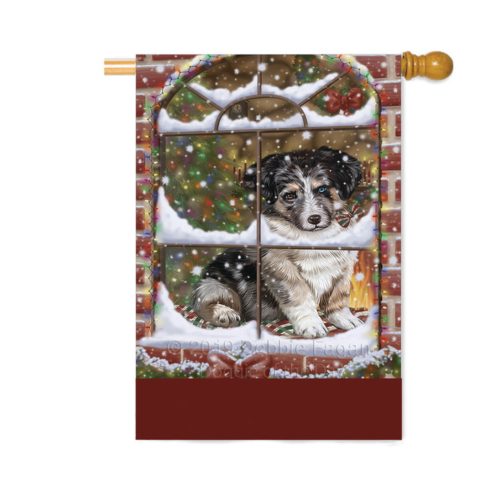 Personalized Please Come Home For Christmas Australian Shepherd Dog Sitting In Window Custom House Flag FLG-DOTD-A60171