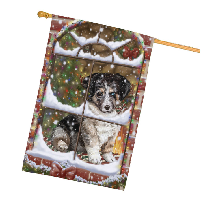 Please come Home for Christmas Australian Shepherd Dog House Flag Outdoor Decorative Double Sided Pet Portrait Weather Resistant Premium Quality Animal Printed Home Decorative Flags 100% Polyester FLG67970