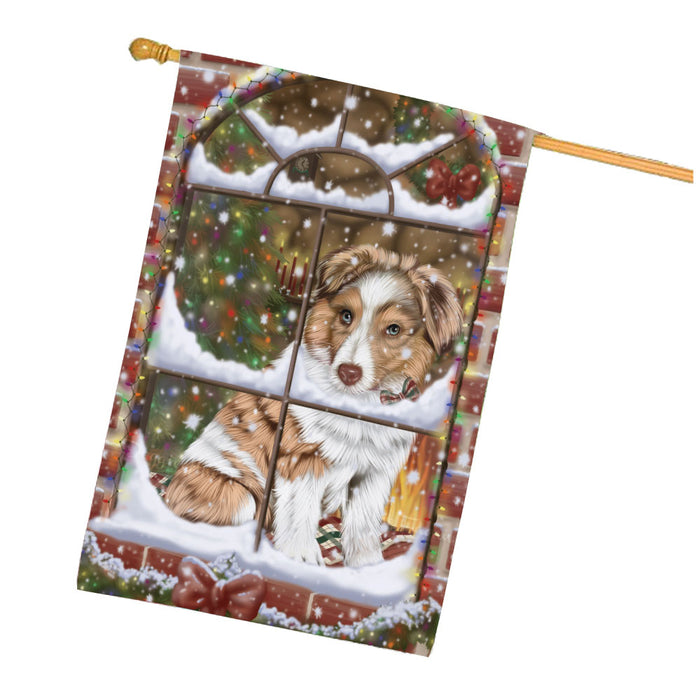 Please come Home for Christmas Australian Shepherd Dog House Flag Outdoor Decorative Double Sided Pet Portrait Weather Resistant Premium Quality Animal Printed Home Decorative Flags 100% Polyester FLG67971