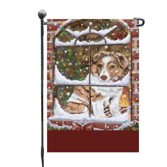 Personalized Please Come Home For Christmas Australian Shepherd Dog Sitting In Window Custom Garden Flags GFLG-DOTD-A60116